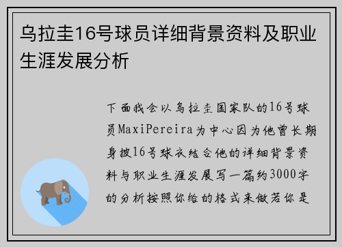 乌拉圭16号球员详细背景资料及职业生涯发展分析